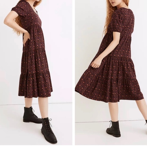 Madewell | Dresses | Madwell Aidy Squareneck Tiered Midi Dress In Orchard Floral Size 4 | Poshmark